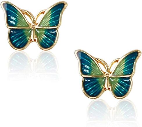 Hypoallergenic Enamel Blue Monarch Butterfly Stud Earrings Tiny Cute Crystal Insect Stud Earrings for Women in Kuwait