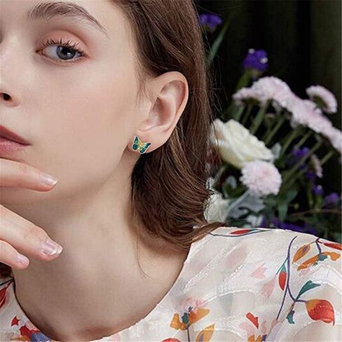 Hypoallergenic Enamel Blue Monarch Butterfly Stud Earrings Tiny Cute Crystal Insect Stud Earrings for Women in Kuwait