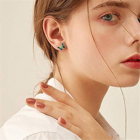 Hypoallergenic Enamel Blue Monarch Butterfly Stud Earrings Tiny Cute Crystal Insect Stud Earrings for Women in Kuwait