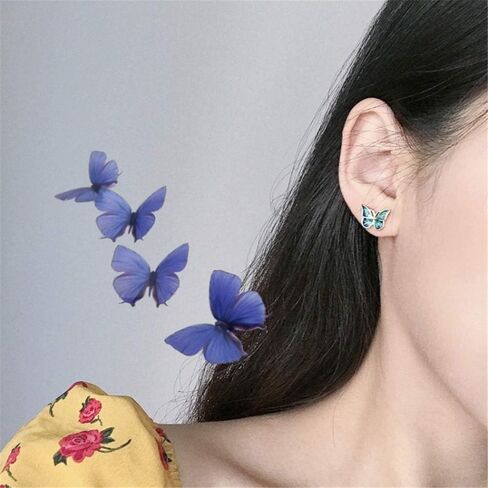 Hypoallergenic Enamel Blue Monarch Butterfly Stud Earrings Tiny Cute Crystal Insect Stud Earrings for Women in Kuwait