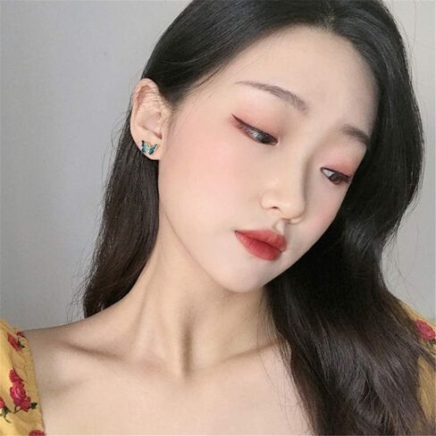 Hypoallergenic Enamel Blue Monarch Butterfly Stud Earrings Tiny Cute Crystal Insect Stud Earrings for Women in Kuwait