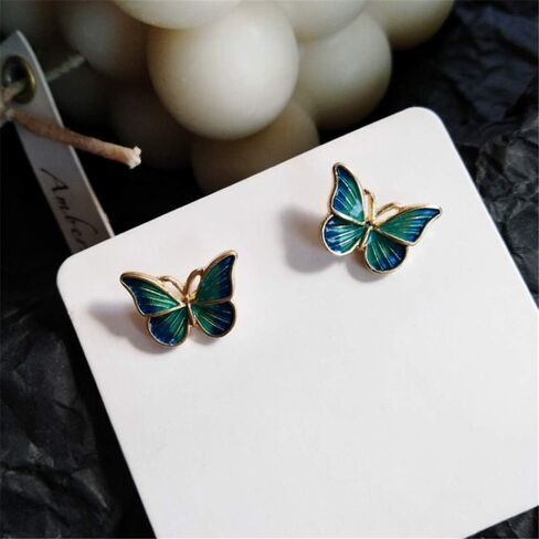 Hypoallergenic Enamel Blue Monarch Butterfly Stud Earrings Tiny Cute Crystal Insect Stud Earrings for Women in Kuwait
