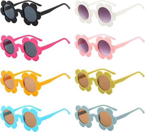 SUNOVELTIES 8 Pack Adults Round Flower Sunglasses 5.7" Womens Flower Glasses Cute Outdoor Summer Beach Pool Party Eyewear in Kuwait
