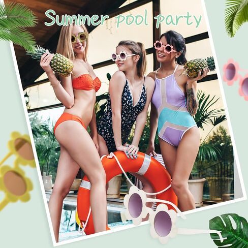 SUNOVELTIES 8 Pack Adults Round Flower Sunglasses 5.7" Womens Flower Glasses Cute Outdoor Summer Beach Pool Party Eyewear in Kuwait