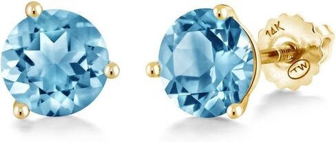 Gem Stone King 14K Yellow Gold Martini Earrings | 3 Prong Screw Back Stud Earrings for Women | Round 6MM | Gemstone Birthstone | Gold Earrings for Women in Saudi Arabia