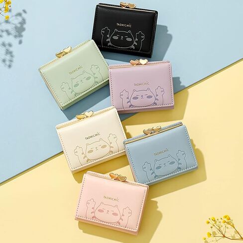 SUMGOGO محفظة صغيرة للنساء لطيف القط قلادة حامل بطاقة منظم الفتيات جيب أمامي محفظة نسائية للعملات المعدنية (A-أسود) in Kuwait