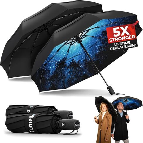 TUMELLA Strongest Windproof Travel Umbrella (Compact, Superior & Beautiful), Small Strong but Light Portable and Automatic Folding Rain Umbrella, Durable Premium Grip, Fits Car & Backpack in Saudi Arabia