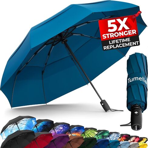 TUMELLA Strongest Windproof Travel Umbrella (Compact, Superior & Beautiful), Small Strong but Light Portable and Automatic Folding Rain Umbrella, Durable Premium Grip, Fits Car & Backpack in Saudi Arabia