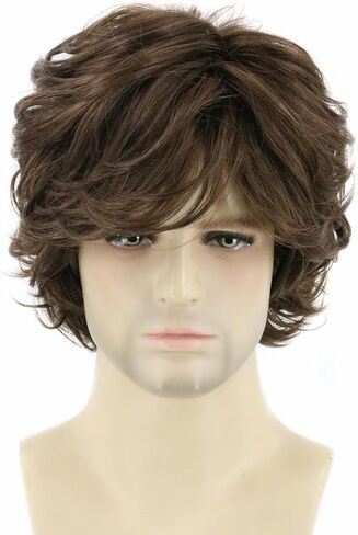 Men's Wig 70's 80's TV Star Wig Light Brown Natural Layered Hippie Wig Halloween Costume Cosplay Wig in Kuwait