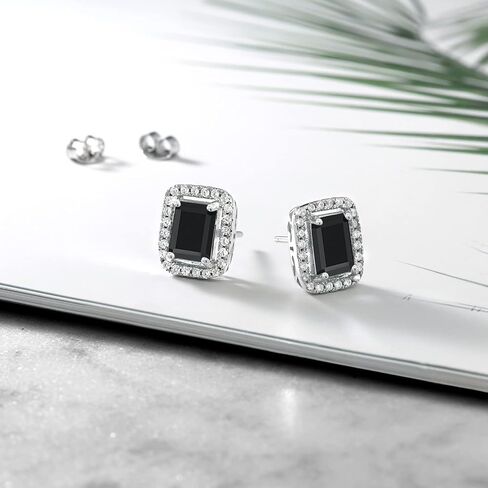 أقراط جوهرة ستون كينج من الفضة الإسترليني عيار 925 من الأحجار الكريمة | قطع الزمرد 8X6MM | حلق هالو للنساء in Saudi Arabia
