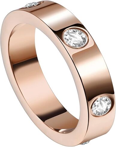 Love Friendship Rings 18K Gold Plated Silver with CZ 6mm Stainless Steel Promise Rings Wedding Band Fashion Love Rings for Her Women Teen Girls Valentine's Day with Gifts Box in Saudi Arabia