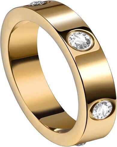 Love Friendship Rings 18K Gold Plated Silver with CZ 6mm Stainless Steel Promise Rings Wedding Band Fashion Love Rings for Her Women Teen Girls Valentine's Day with Gifts Box in Saudi Arabia