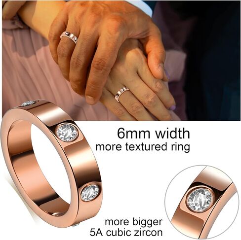 Love Friendship Rings 18K Gold Plated Silver with CZ 6mm Stainless Steel Promise Rings Wedding Band Fashion Love Rings for Her Women Teen Girls Valentine's Day with Gifts Box in Saudi Arabia
