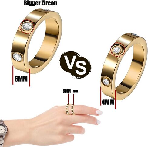 Love Friendship Rings 18K Gold Plated Silver with CZ 6mm Stainless Steel Promise Rings Wedding Band Fashion Love Rings for Her Women Teen Girls Valentine's Day with Gifts Box in Saudi Arabia
