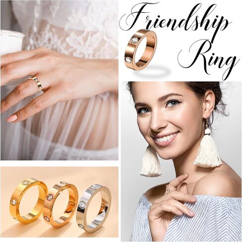 Love Friendship Rings 18K Gold Plated Silver with CZ 6mm Stainless Steel Promise Rings Wedding Band Fashion Love Rings for Her Women Teen Girls Valentine's Day with Gifts Box in Saudi Arabia
