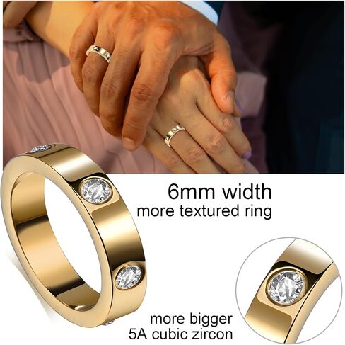 Love Friendship Rings 18K Gold Plated Silver with CZ 6mm Stainless Steel Promise Rings Wedding Band Fashion Love Rings for Her Women Teen Girls Valentine's Day with Gifts Box in Saudi Arabia