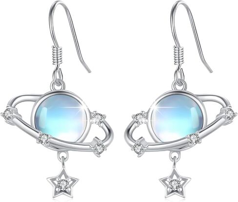 Planet Earrings for Women Girls 925 Sterling Silver Planet Dangle Drop Earrings Moonstone Earrings Moon Star Earrings Planet Jewelry Gifts for Women Girls in Kuwait