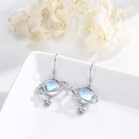 Planet Earrings for Women Girls 925 Sterling Silver Planet Dangle Drop Earrings Moonstone Earrings Moon Star Earrings Planet Jewelry Gifts for Women Girls in Kuwait