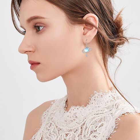 Planet Earrings for Women Girls 925 Sterling Silver Planet Dangle Drop Earrings Moonstone Earrings Moon Star Earrings Planet Jewelry Gifts for Women Girls in Kuwait