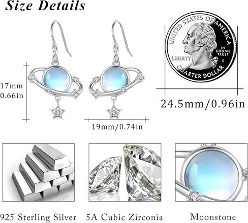 Planet Earrings for Women Girls 925 Sterling Silver Planet Dangle Drop Earrings Moonstone Earrings Moon Star Earrings Planet Jewelry Gifts for Women Girls in Kuwait