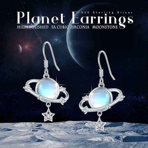 Planet Earrings for Women Girls 925 Sterling Silver Planet Dangle Drop Earrings Moonstone Earrings Moon Star Earrings Planet Jewelry Gifts for Women Girls in Kuwait