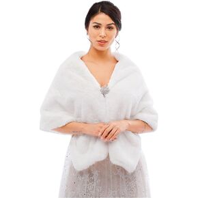 Women 's Wedding Faux Fur Shawl Wrap Bridal Faux Fur shrug Shawl Fur Cover up for Bride and Bridesmaids