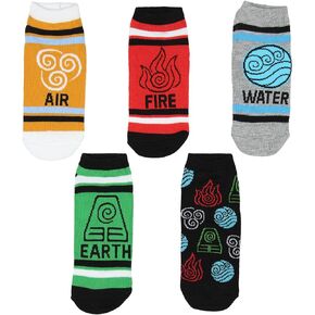 Hypnotic Hats Nickelodeon Avatar The Last Airbender Elements No-Show Ankle Socks 5 Pair (9-11), Multicolored, One Size