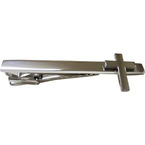 Silver Toned Classic Religious Cross Square Tie Clip