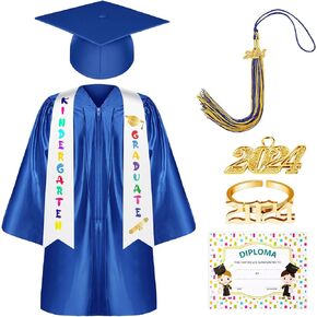Sasylvia Kindergarten Preschool Graduation Gown Cap Set with 2024 Tassel Graduation Stole Rings Certificate for Toddler Kids