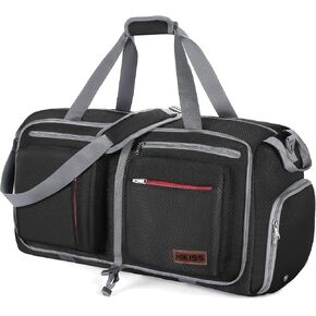 Travel Duffel Bag, 75L Foldable Duffle Bag with Shoes Compartment Packable Weekender Bag for Men Women Water-proof & Tear Resistant HIKISS-Black in Kuwait