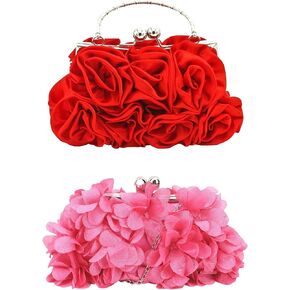 2 Pcs Clutch Evening Handbags Floral Satin Purses Small Clutch Purses for Women