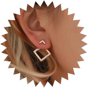 Vintage Square Ear Jacket Earrings Gold Hollow Square Earrings Square Stud Earrings Geometric Arrow Earrings Minimalist Front Back Earrings Jewelry for Women and Girls