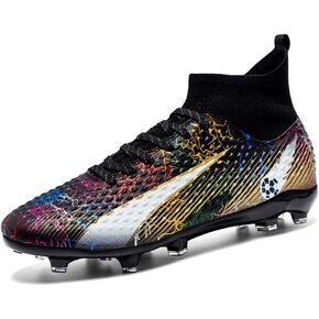Kids Soccer Cleats High Top Youths Spikes FG Shoes Baseball Ankle-Cuff Athletic Professional Firm Ground Non-Slipping Boys Football Boots