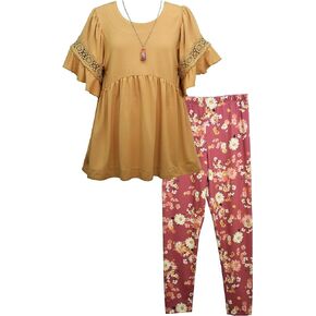 Bonnie Jean Girls 7-16 Mustard Crochet Tunic Top Pink Floral Legging Set