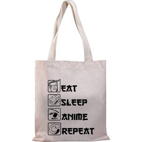BDPWSS Anime Canvas Tote Bag Anime Lover Gift Anime Fans Bag Eat Sleep Anime Repeat Kawaii Anime Reusable Handbag