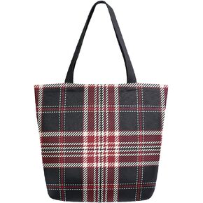 ALAZA Blackwhite and Red Tartan Plaid Scottish Canvas Tote Bag Shopping Bag for Women Girls