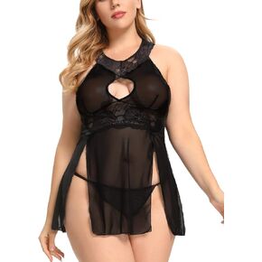 Plus Size Lingerie for Women Sexy Lace Chemise Bust Keyhole Babydoll Sleepwear