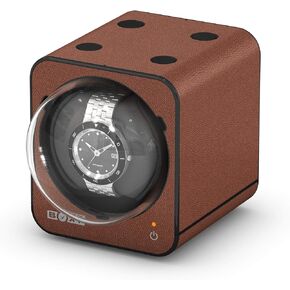 Boxy Made in Taiwan Fancy Brick Watch Winder Leather Brown Add on (Brown) Without Adapter
