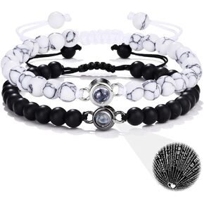 LWQQWL Couple Bracelets for Boyfriend and Girlfriend Natural Stone Long Distance Friendship Bracelets White Turquoise Relationship Bracelets for Women Men His and Hers Gifts