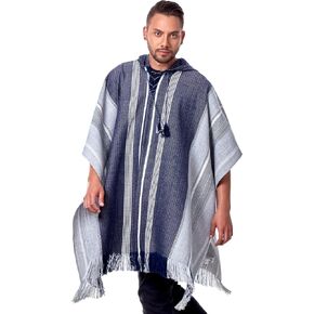 Hodded Gray and Blue Alpaca Poncho for Men - Home Cloak Cape for Winter Season - Blanket Wool Poncho in Kuwait