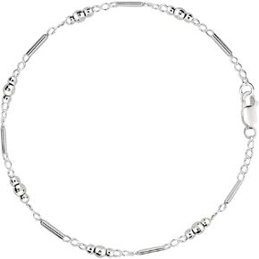 Fancy Link With Faceted Beads Chain Anklet In Sterling Silver