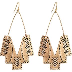 Zealmer Gold Geometric Earrings Statement Vintage Boho Ethnic Earrings Hollow Out Fan Shape Dangle Drop Earrings for Women Girls Birthday Christmas Valentines Day Gift