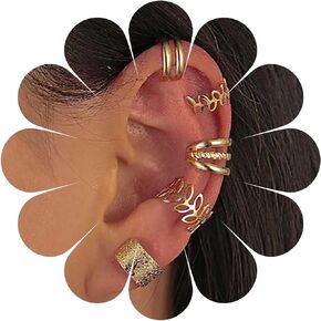 Boho Layered Ear Cuff Wrap Earring Gold Cartilage Cuff Earring Vintage Wide Ear Cuff Earrings Minimalist Leaf Fake Helix Cartilage Earrings Non Piercing Ear Clip Cuff Wrap Earrings 1Set