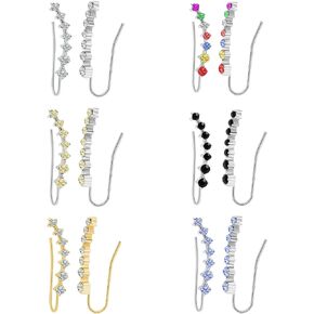 FUTIMELY 6Pcs Ear Cuffs Climber Hoop Earring for Women MultiColor S925 Sterling Silver Cartilage Earrings Sparkling Cubic Zirconia Ear Cuffs Piercing Jewelry Gift for her