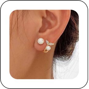 Andelaisi Boho Pearl Ear Jacket Earrings Vintage Cz Fish Tail earrings Double Pearl Stud Earrings mermaid tail stud earrings Pearl Claw Huggie Hoop Earrings Jewelry for Women and Girls