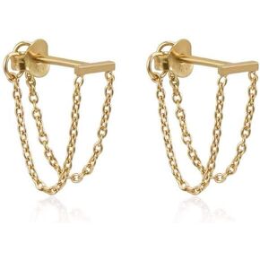 Slim Staple Bar Line Stud Earrings Short Chain Earrings 24K Plated Titanium Stainless Steel Jewelry