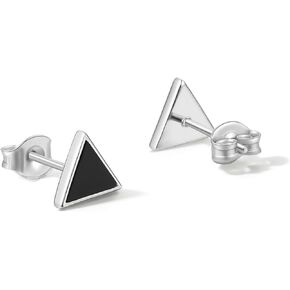 Sterling Silver Stud Earrings for Women, Small 18K Gold Plated 925 Triangle Black Onyx Hypoallergenic Earrings for Women Men Girls Couple Lover ZHOU LIU FU