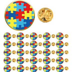25/50/100pcs Round metal Autism awareness pin Autism pin lapel pins Multicolor autism puzzle brooch pin Autism awareness badge for clothes backpacks hats bulk