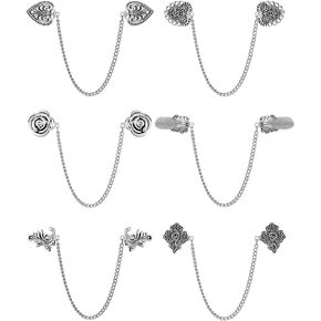 6 Pcs Vintage Sweater Chain Clips Retro Cardigan Clips Dresses Shawl Clips Flowers Leaves Collar Clips for Women Girls Decoration Clothes Shirt, 6 Styles