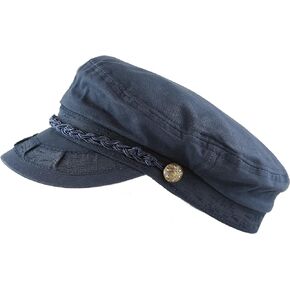 The Hat Depot Cotton Yachting Style Sailing Greek Fisherman Cap hat (S/M, Navy)